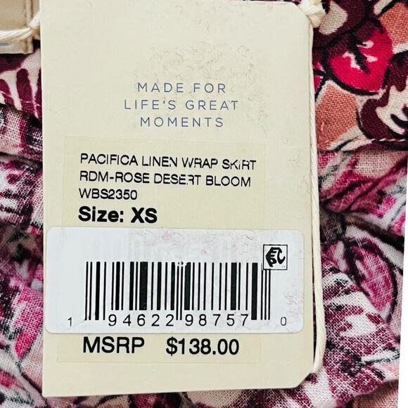Faherty Pacifica Linen Blend Wrap Skirt Floral Rose Dessert Women's Size XS NWT - Picture 9 of 10